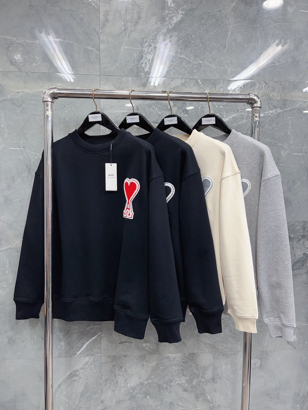 Navy Cotton Heart Logo Crewneck - Men's