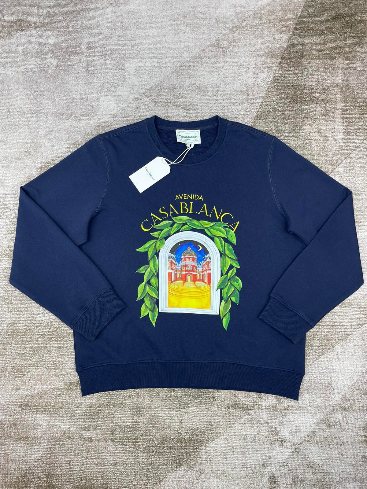 Marineblaues Baumwoll-Sweatshirt mit Arch-Grafik – Herren