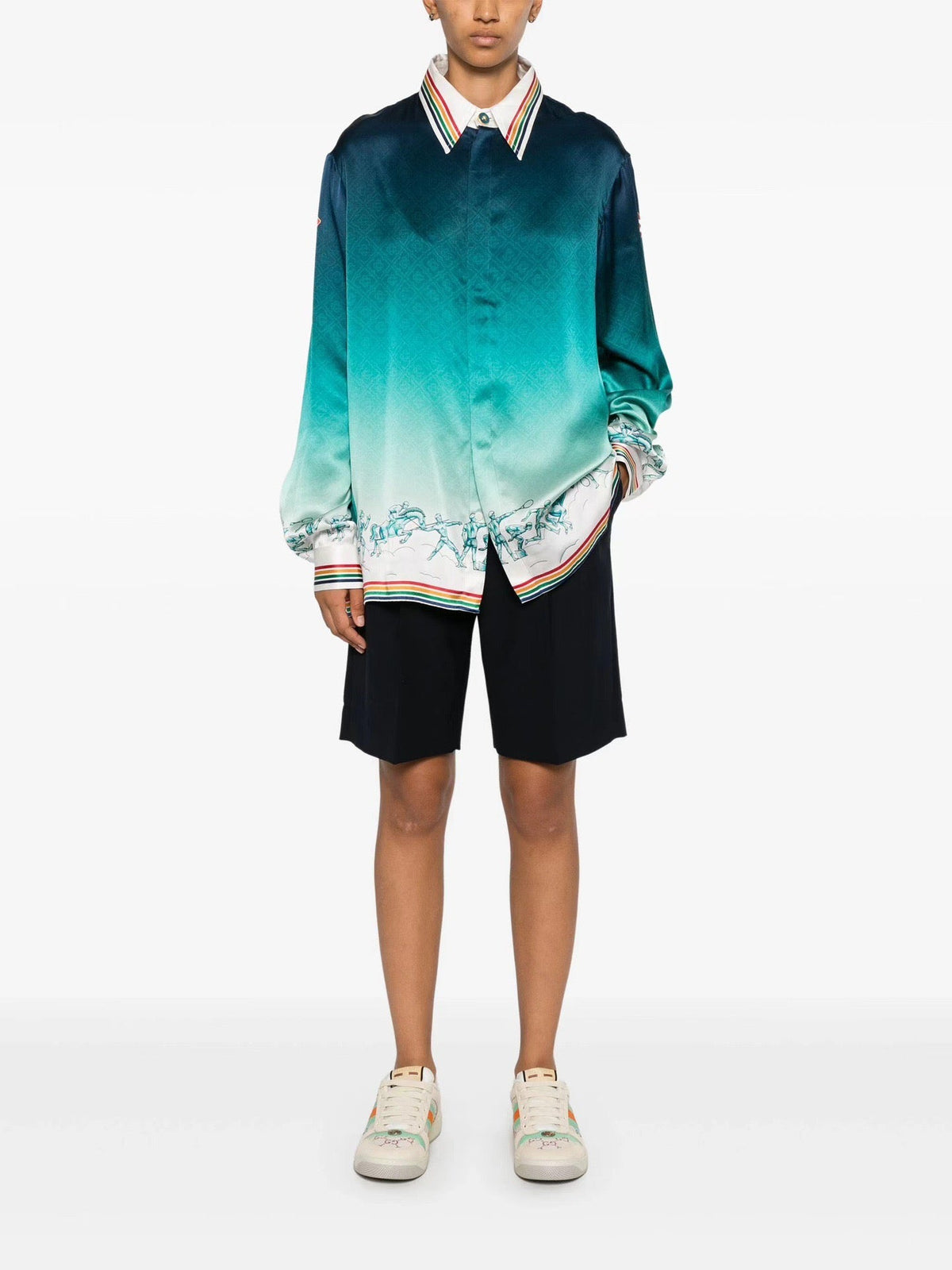 Teal Gradient Silk Shirt - Men's