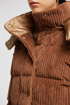 Daos Corduroy Down Jacket – crafted from corduroy Recycled longue saison lining Down-filled Detachable hood Snap – LUX VERSE Luxury Designer Fashion Outlet