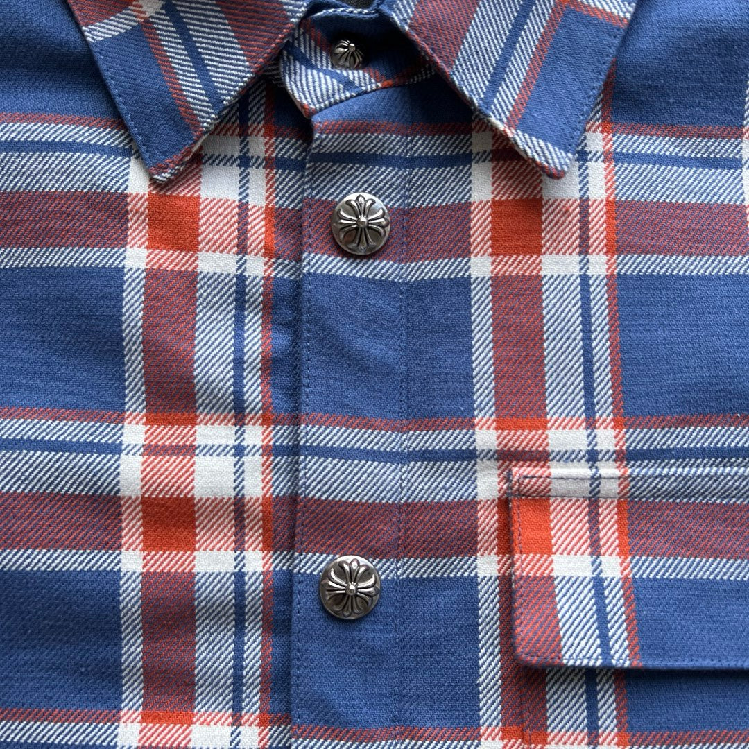 Blaues Flanell-Langarmshirt mit Print auf den Ärmeln – Herren