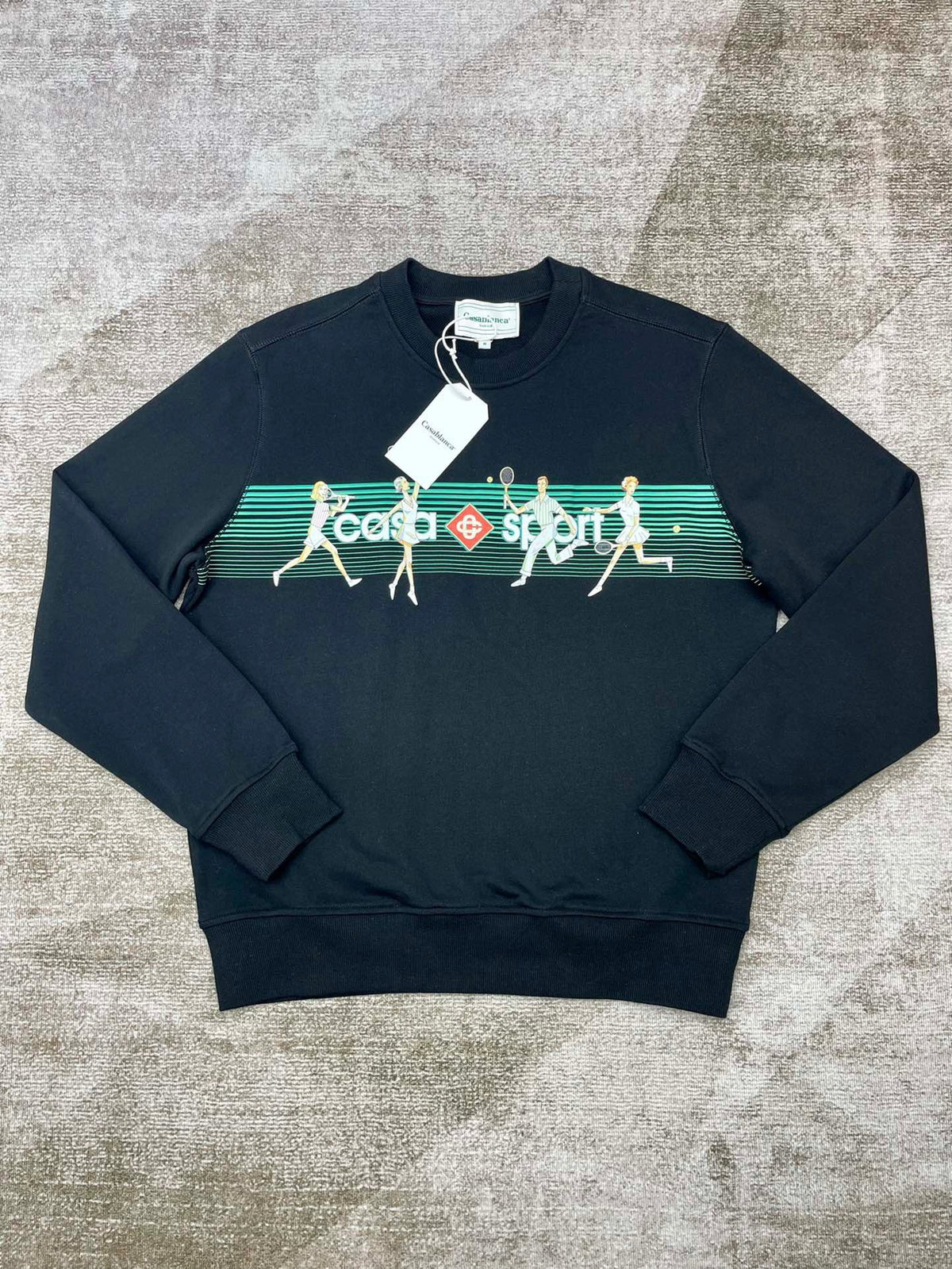 Navy Cotton Chest Print Crewneck - Men's
