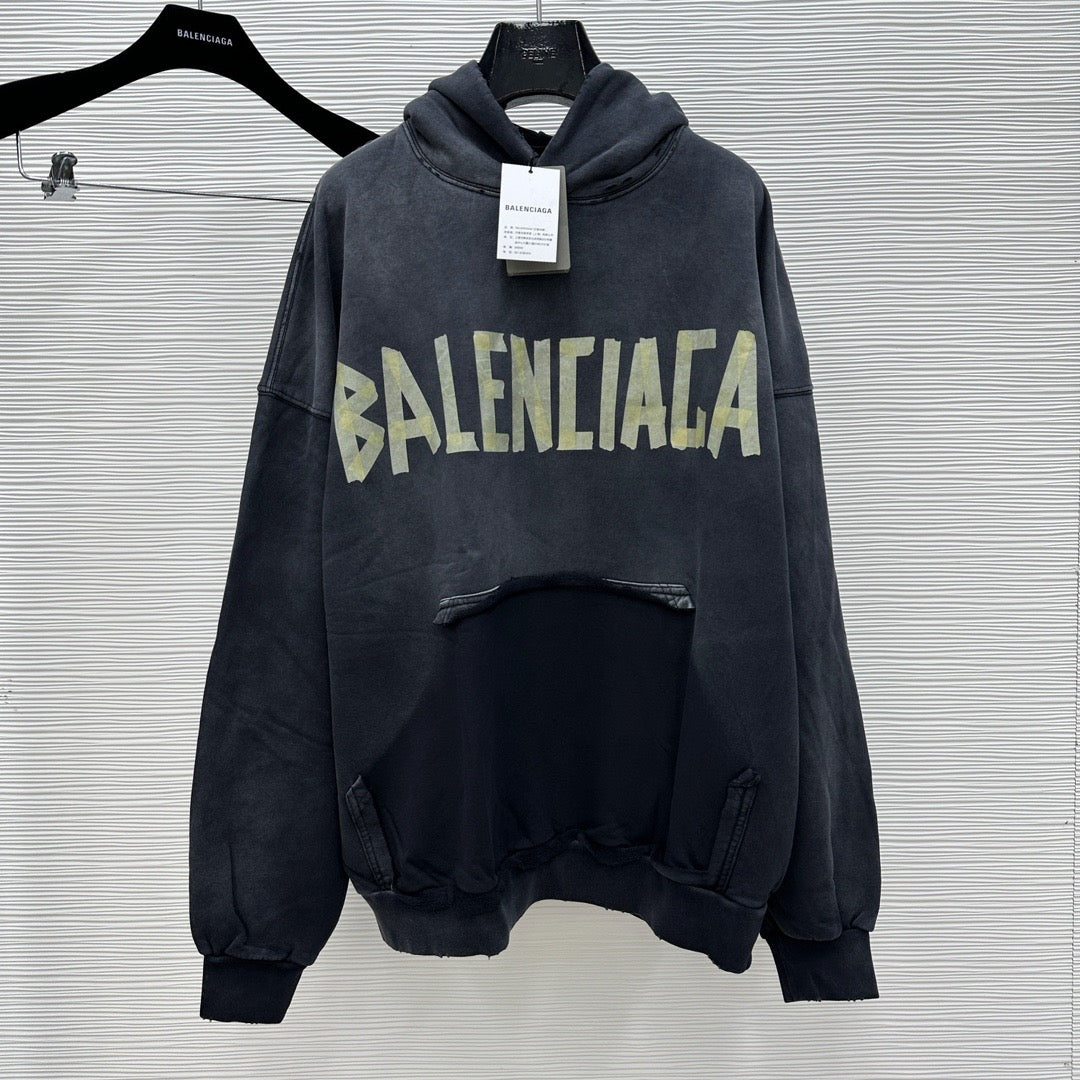 Black Cotton Washed Logo Pullover - Men's
