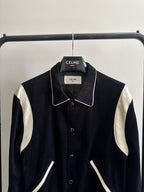 Schwarze Woll-Collegejacke mit Kontrastschultern – Herren