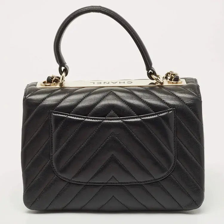 Black Quilted Leather Small Trendy CC Flap Top Handle Bag – LUX VERSE Luxury Designer Fashion Outlet