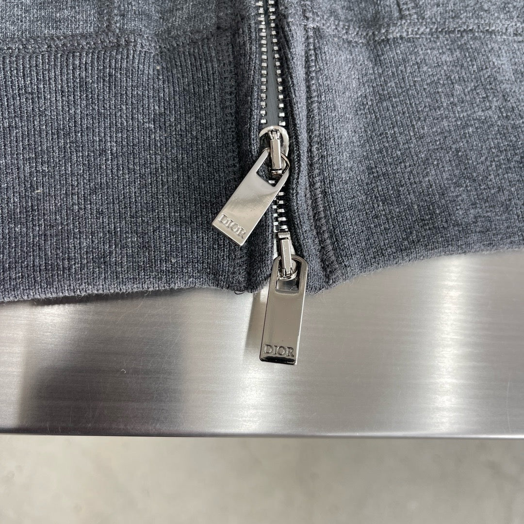 Grey Cotton Check Lined Zip-Through - Men's