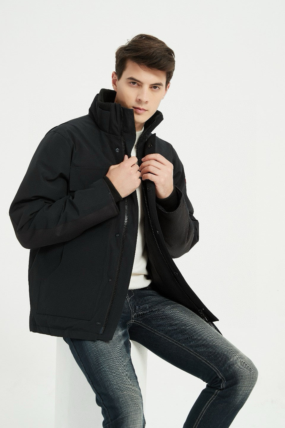 Schwarzer Nylon-Daunenparka – Herren