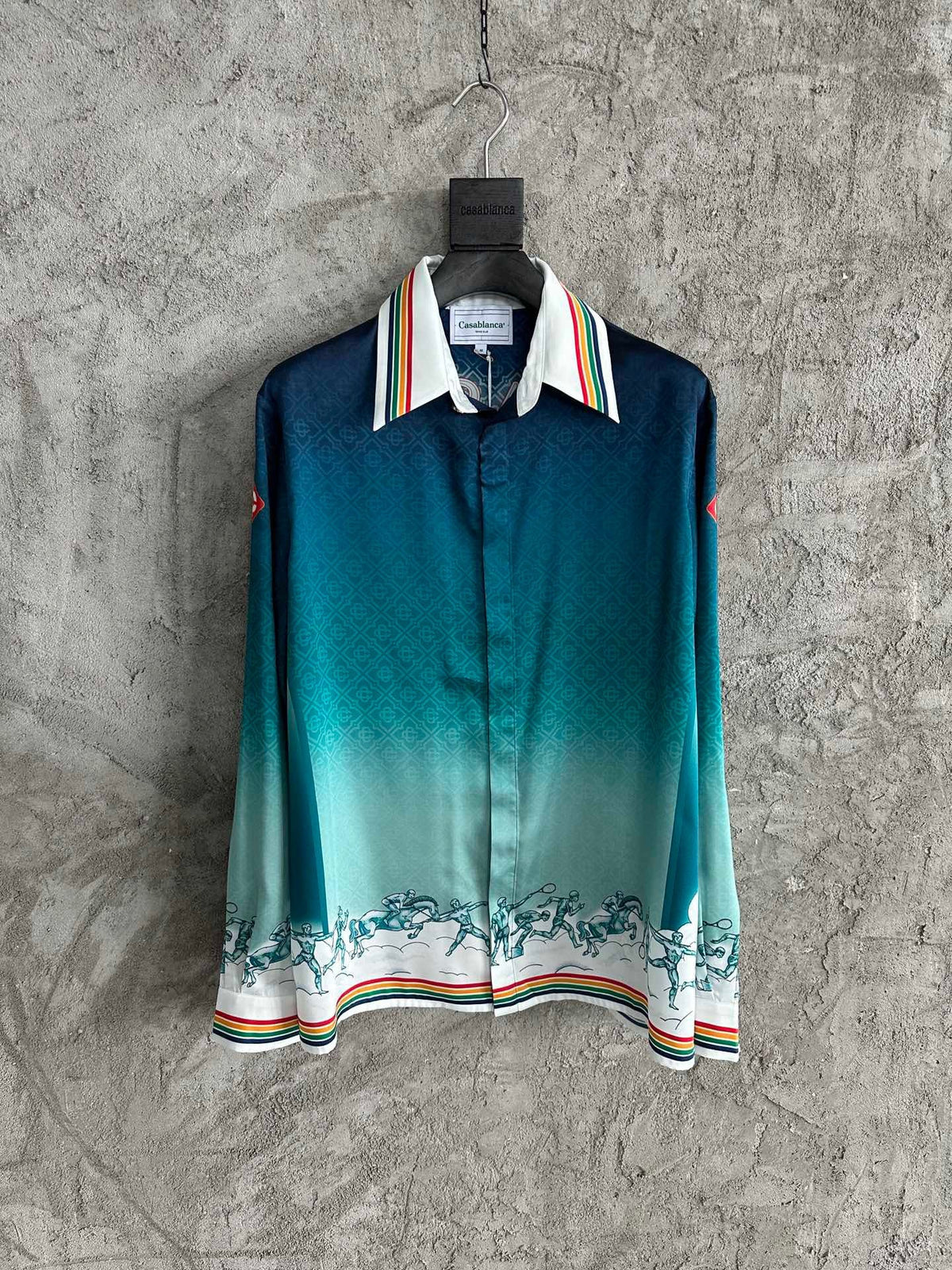 Teal Gradient Silk Shirt - Men's