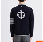 Marineblaue Strickjacke aus Wolle mit vier Streifen – Herren