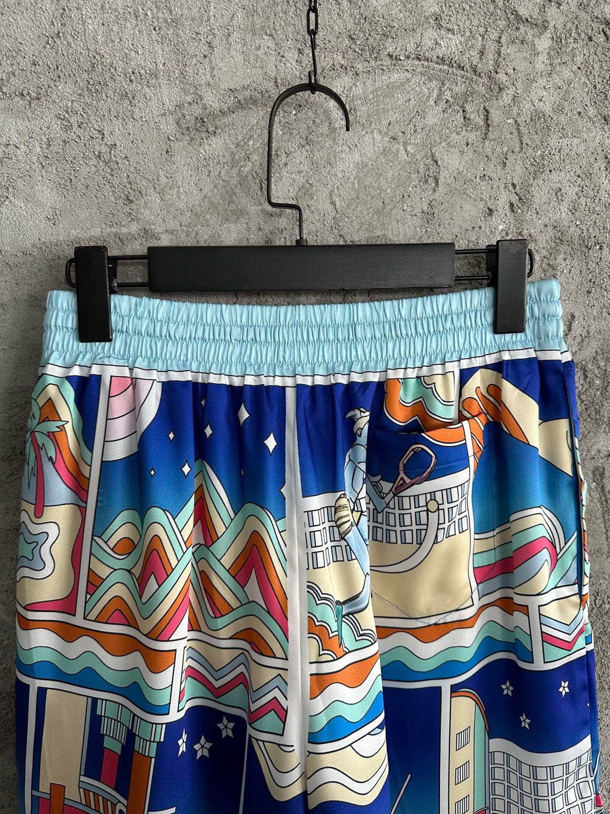 Blue Scenic Print Silk Shorts - Men's