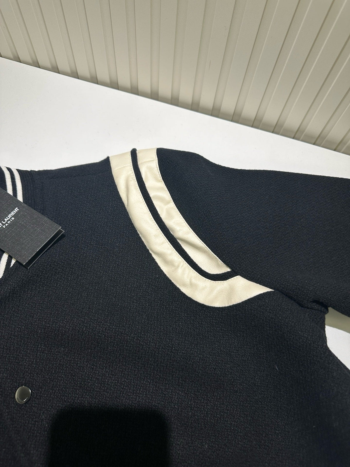 Navy Wool Striped Trim Varsity – Herren