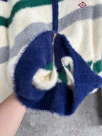 Cremefarbener Strickpullover mit Streifen und Reißverschluss – Herren