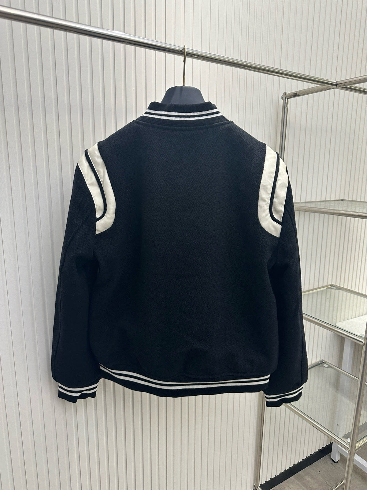 Navy Wool Striped Trim Varsity – Herren