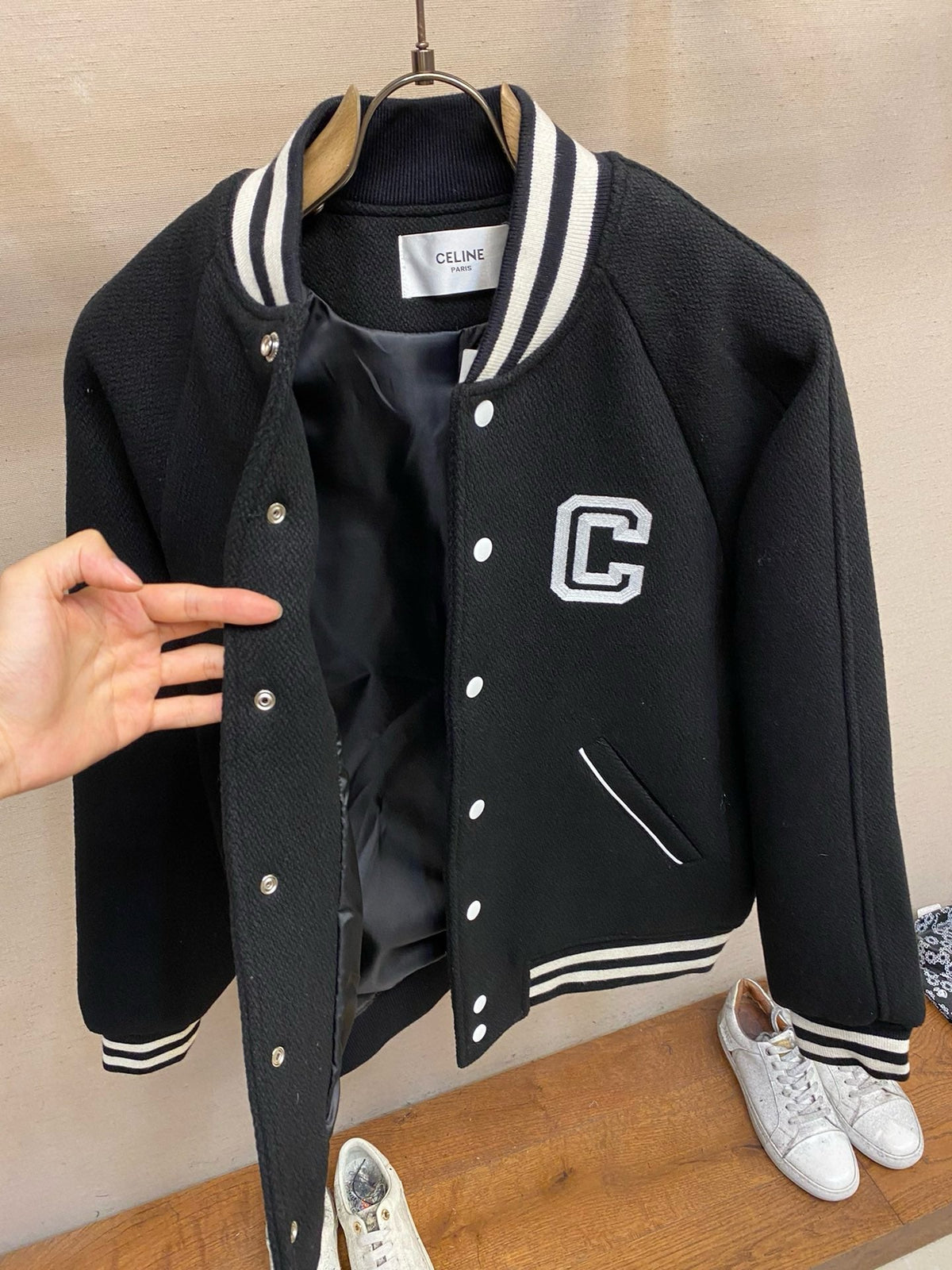Varsity-Jacke aus schwarzer Wolle – Herren