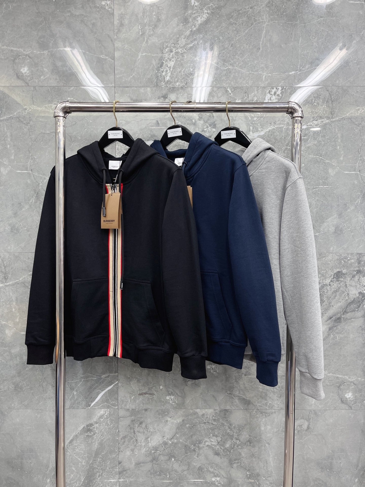 Navy Cotton Striped Placket Zip-Through - Men's