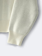 Cremefarbener Wollpullover mit Textlogo, Rundhalsausschnitt – Herren