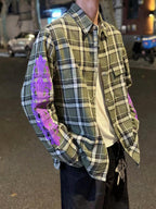 Blaues Flanell-Langarmshirt mit Print auf den Ärmeln – Herren