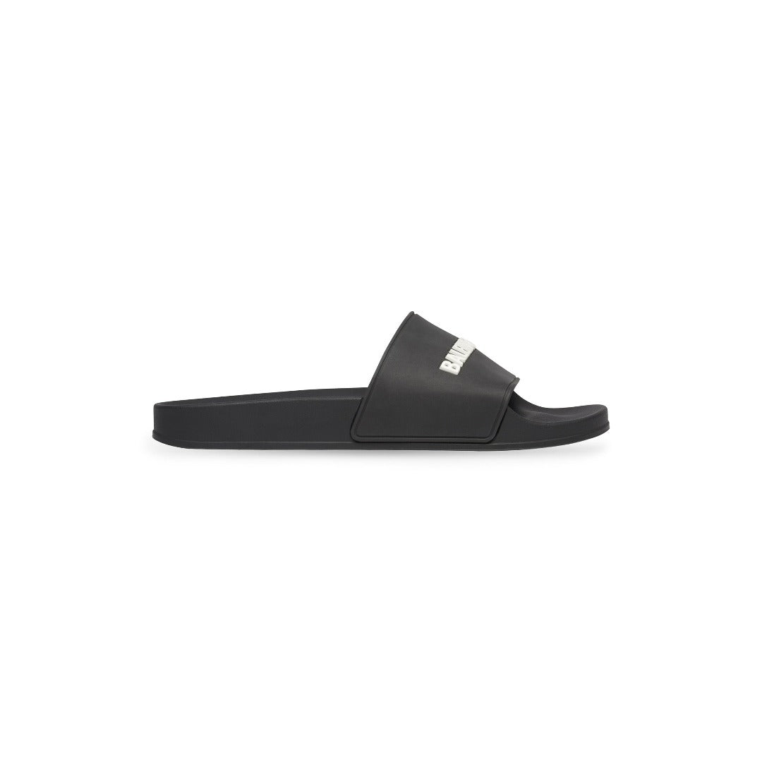 Men's Pool Slide Sandal in Black/white – • Slide sandal• Molded rubber footbeds• 3D logo on the strap• – LUX VERSE Luxury Designer Fashion Outlet