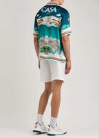 Türkisfarbene Seidenshorts mit Farbverlauf – Herren