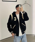Varsity-Jacke für Herren – Schulterpartie aus schwarzer Wolle