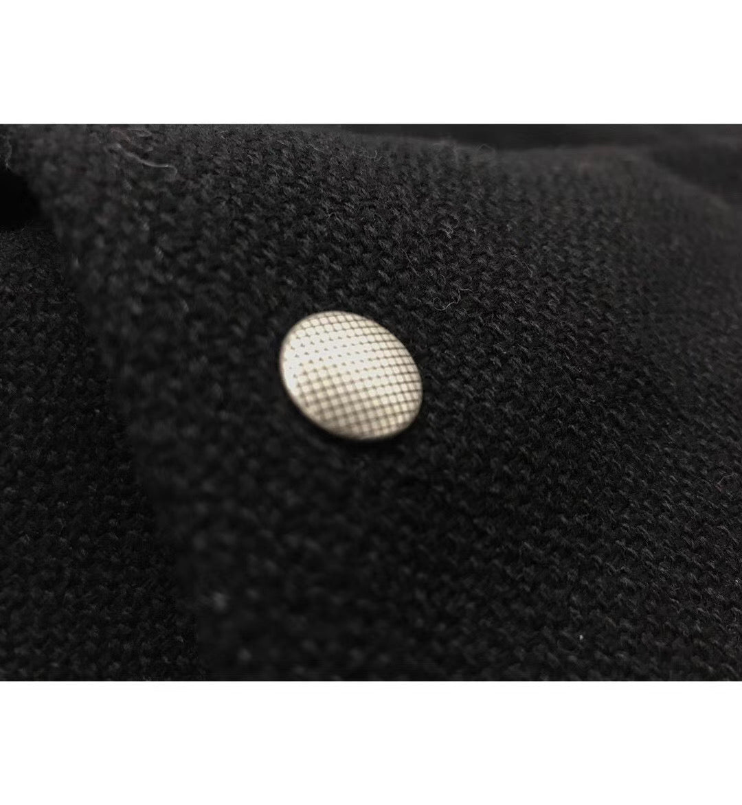 Schwarze Woll-Collegejacke mit Kontrastbesatz – Herren