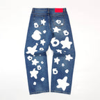 Blaue Jeans mit Stern-Applikation, gerader Schnitt - Damen