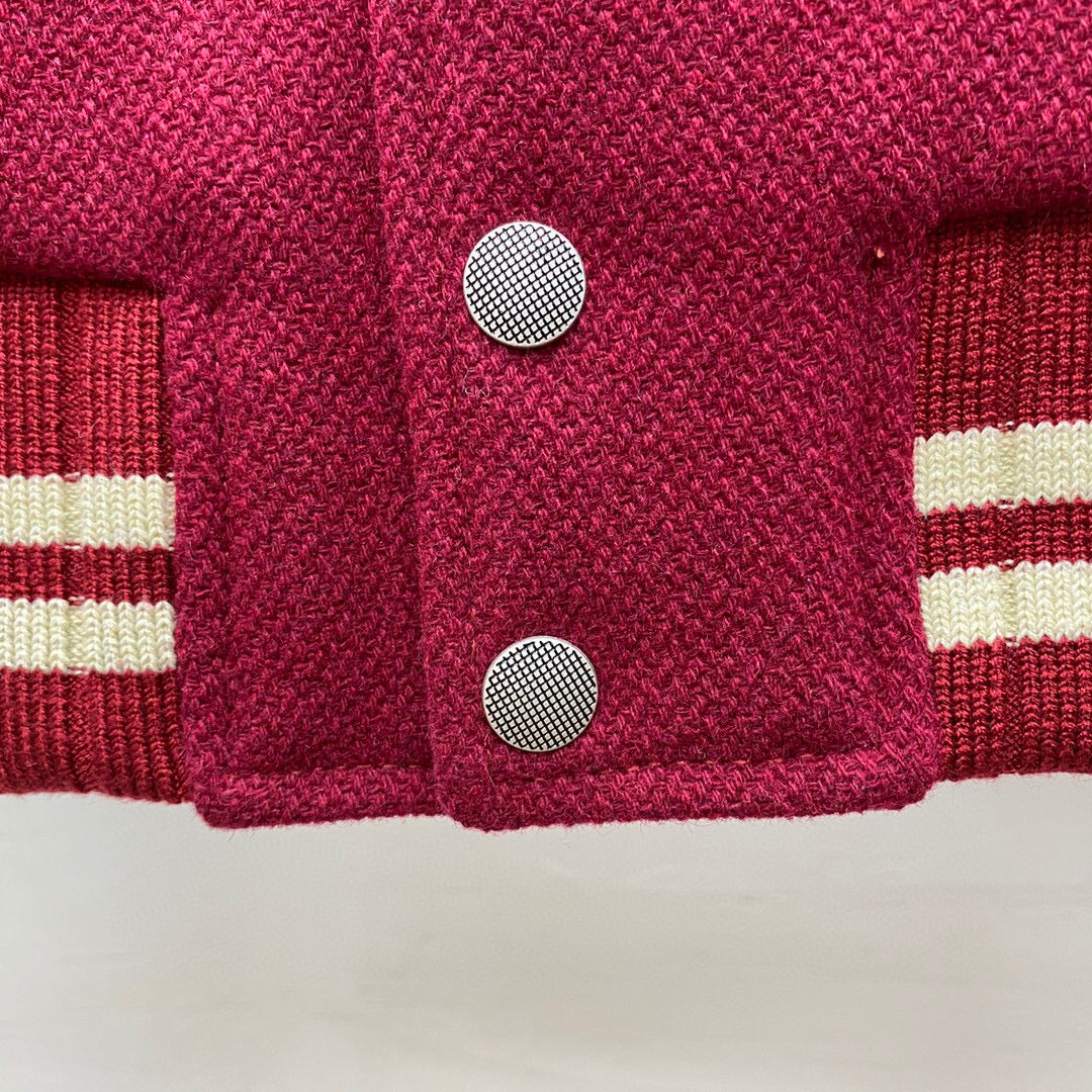 Navy Wool Contrast Trim Varsity - Men's