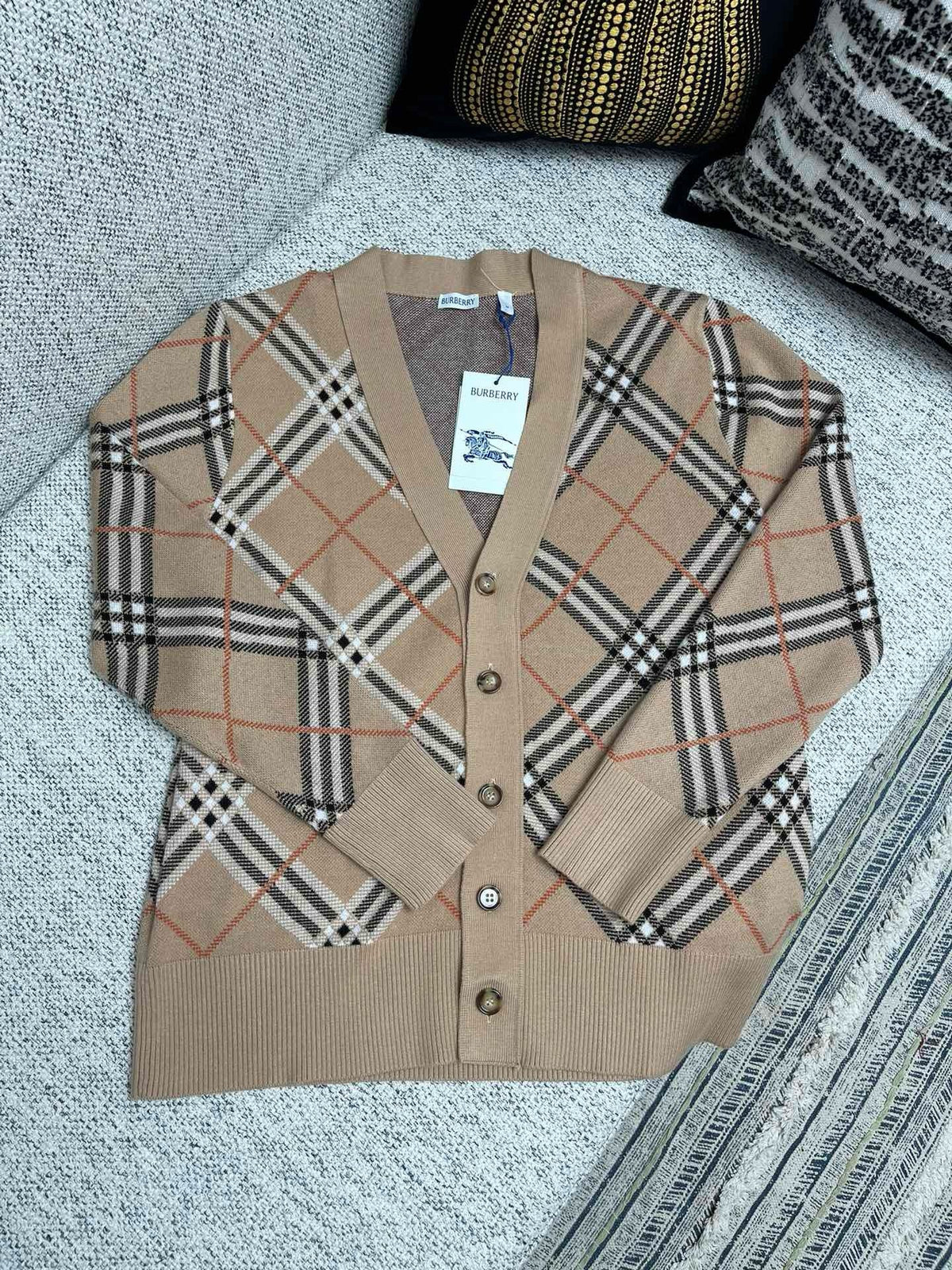 Strickjacke mit Karomuster Kamel - Herren