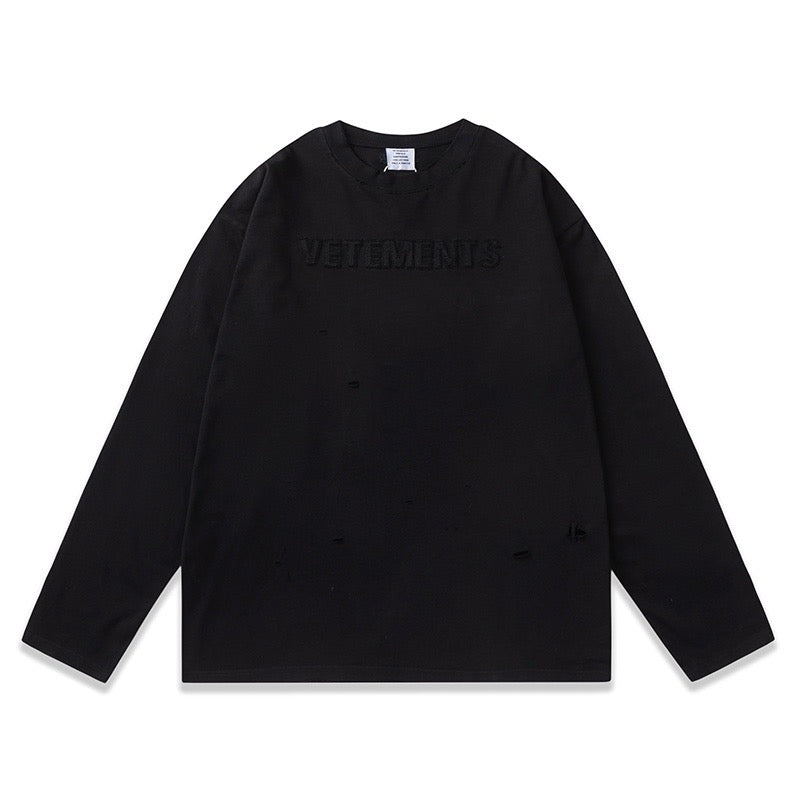 Black Cotton Tonal Text Crewneck - Men's