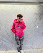 Pinker Baumwoll-Pullover mit Grafik – Herren