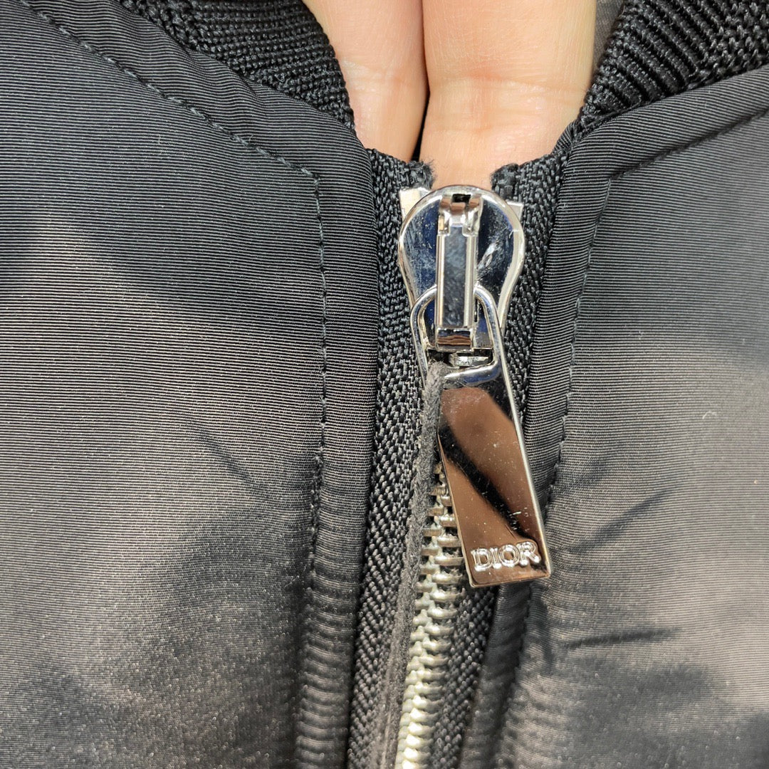 Black Nylon Embroidered Bomber - Men's