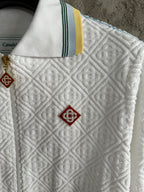 Weißer Strickblouson mit Streifenbesatz – Herren