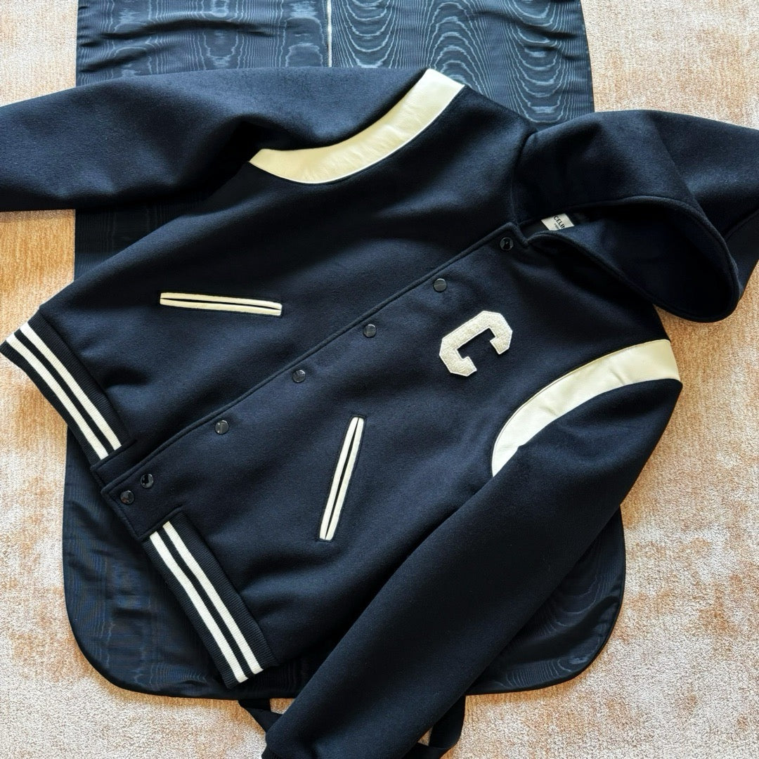Varsity-Jacke für Herren – Schulterpartie aus schwarzer Wolle