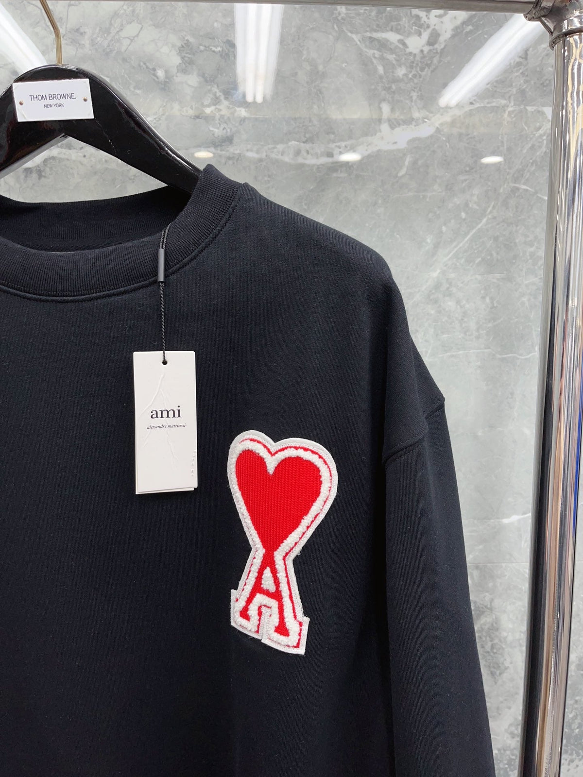 Navy Cotton Heart Logo Crewneck - Men's