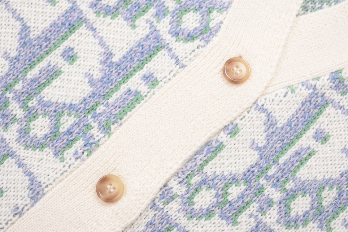 Blue Jacquard Monogram Cardigan - Men's