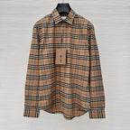 Beige Baumwoll-Langarmshirt mit Vintage Check – Herren
