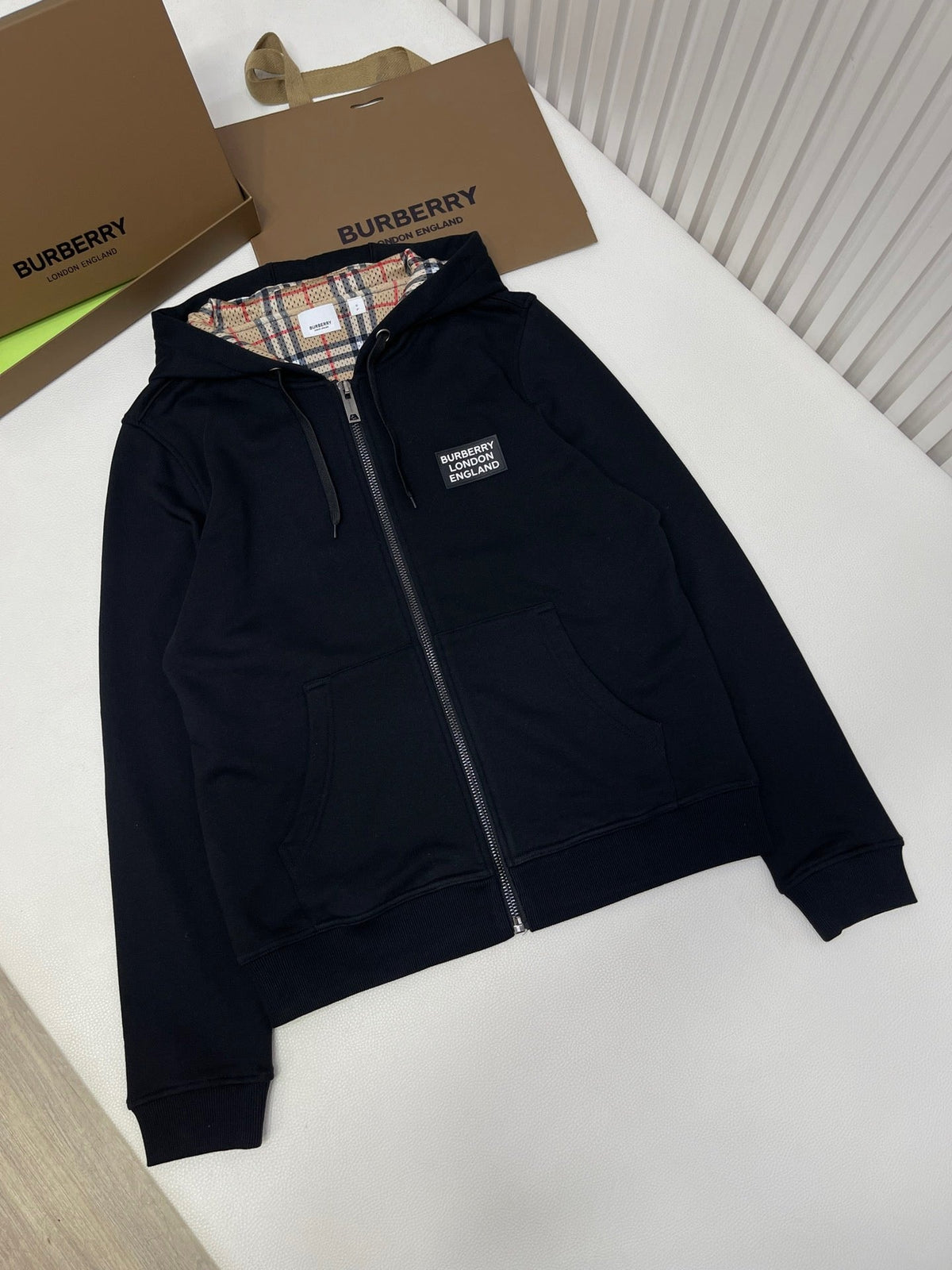 Navy Cotton Check Lined Zip-Through - Men's