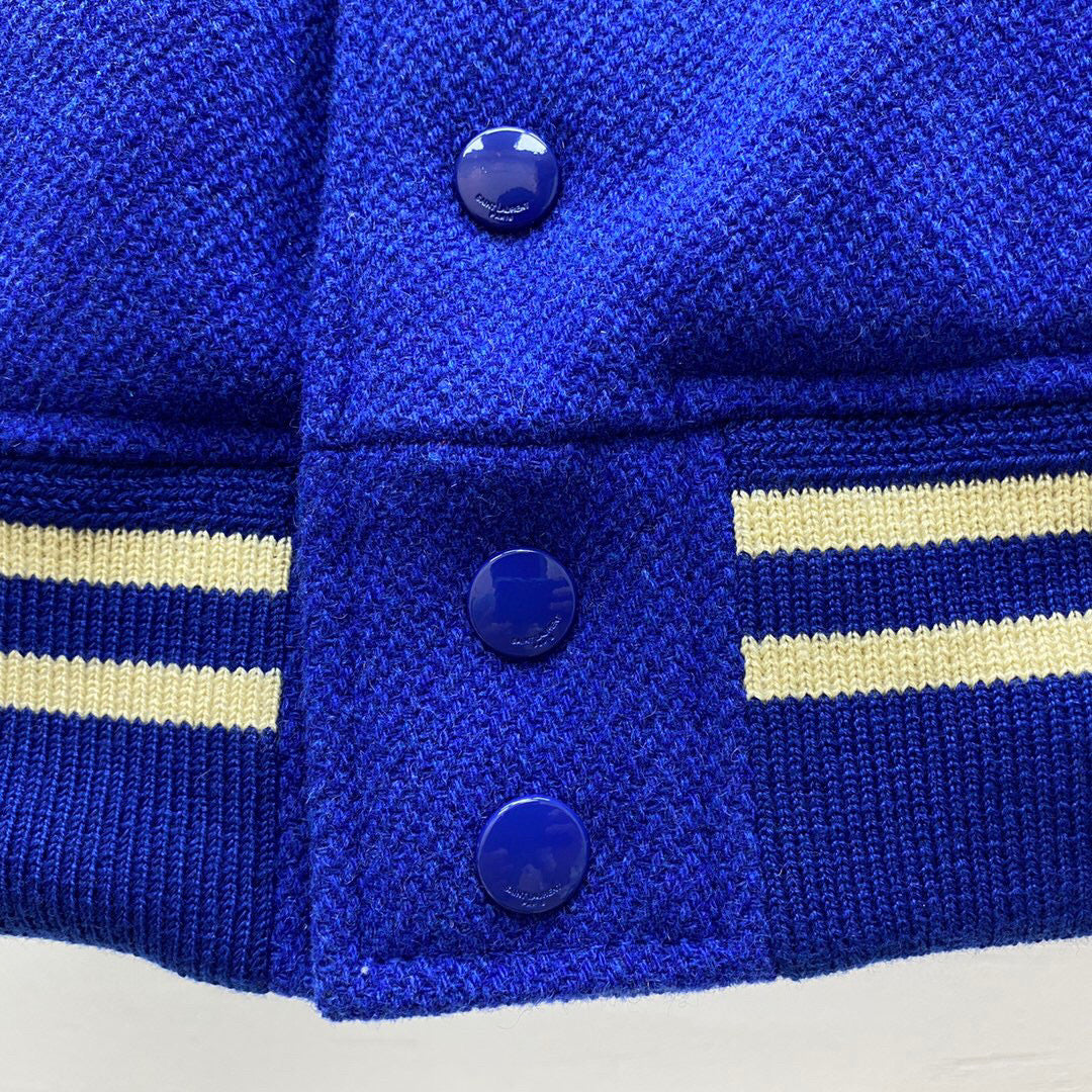 Blue Wool Shoulder Panel Varsity - Men's