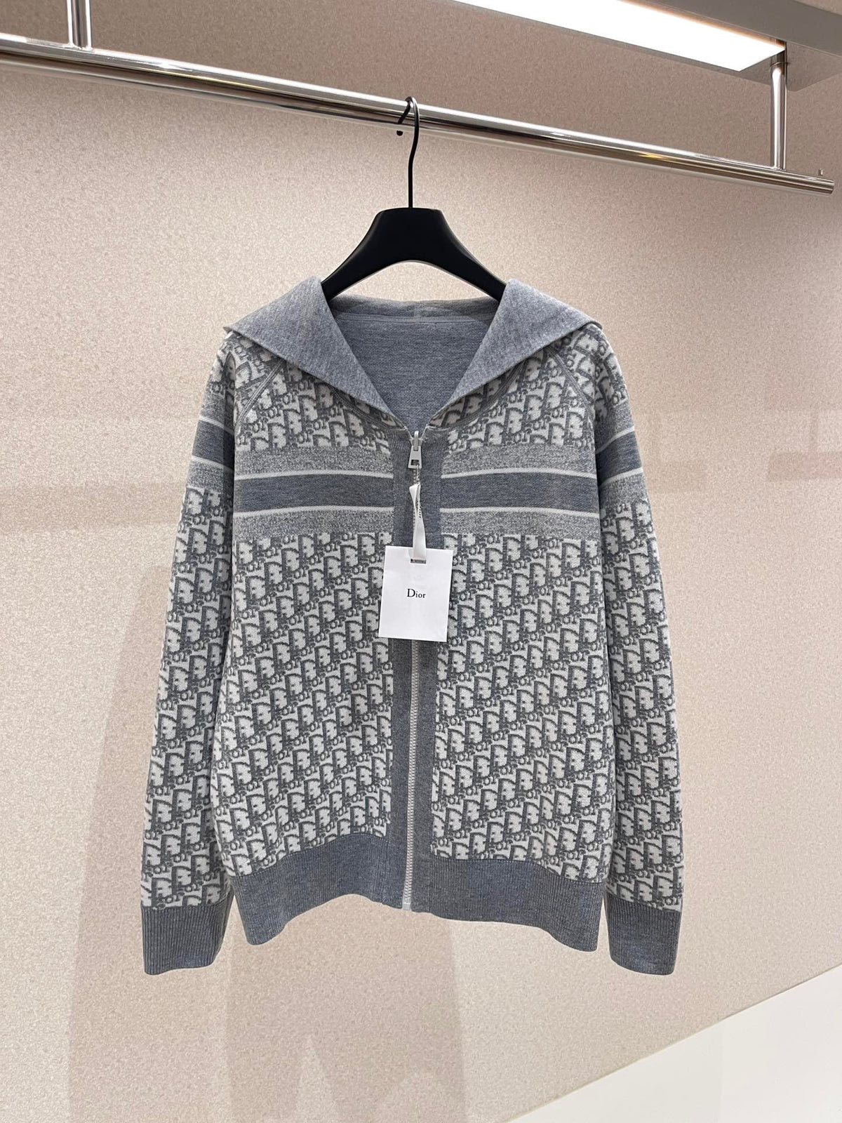 Marineblaues Jacquard-Monogramm-Panel-Rundhals-Sweatshirt – Herren
