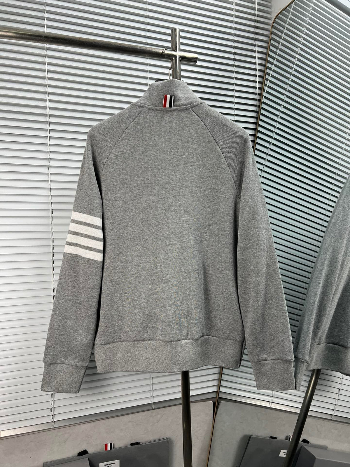 Marineblaue Jacke aus Wolle mit Four-Bar-Muster und Reißverschluss – Herren