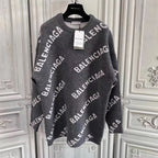 Schwarzes Jacquard-Rundhals-Sweatshirt mit Text-Print – Herren
