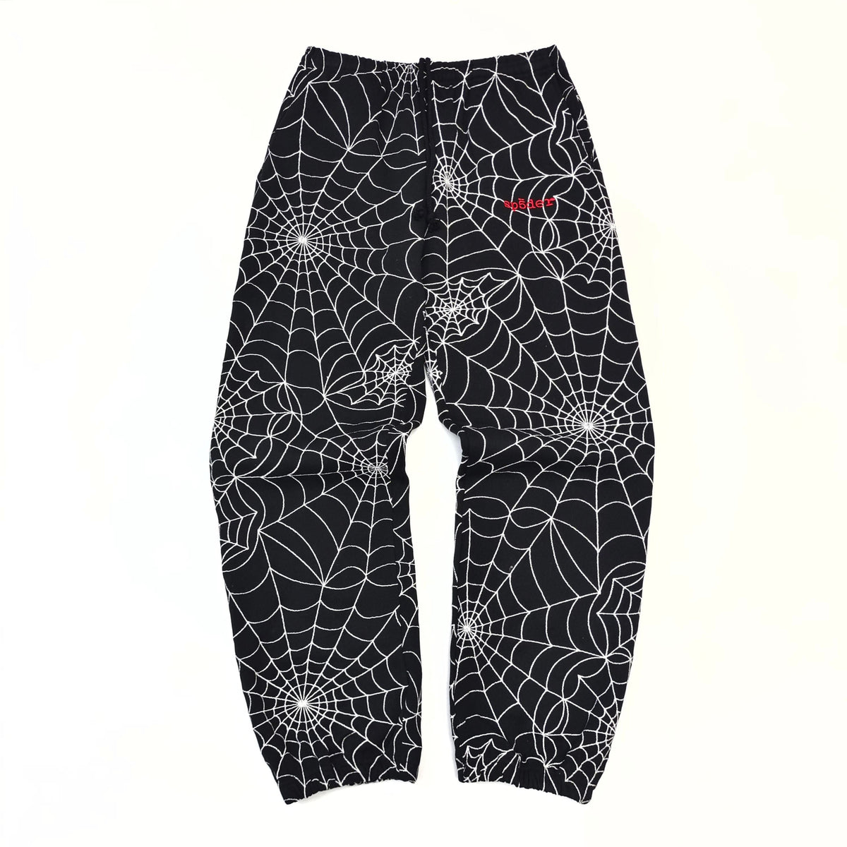 Black Cotton Web Print Joggers - Men's