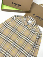 Beige Baumwoll-Karo-Langarmhemd – Herren