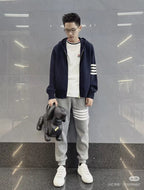4-Bar Zip Grey Hoodie - Men's