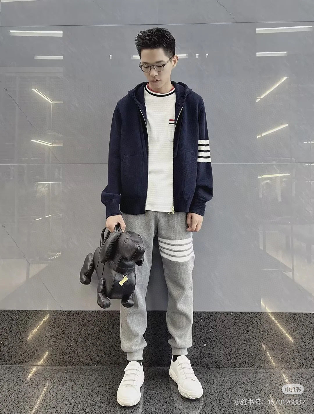 4-Bar Zip Grey Hoodie - Men's