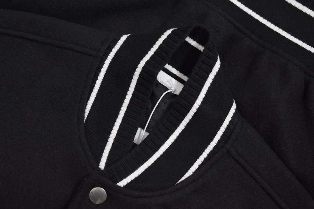 Black Wool Text Logo Varsity - Men's