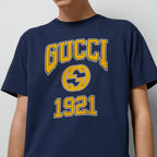 Cotton Jersey Printed T-shirt – this blue cotton jersey T-shirt is enriched with a, Interlocking G and 1921 – LUX VERSE Luxury Designer Fashion Outlet