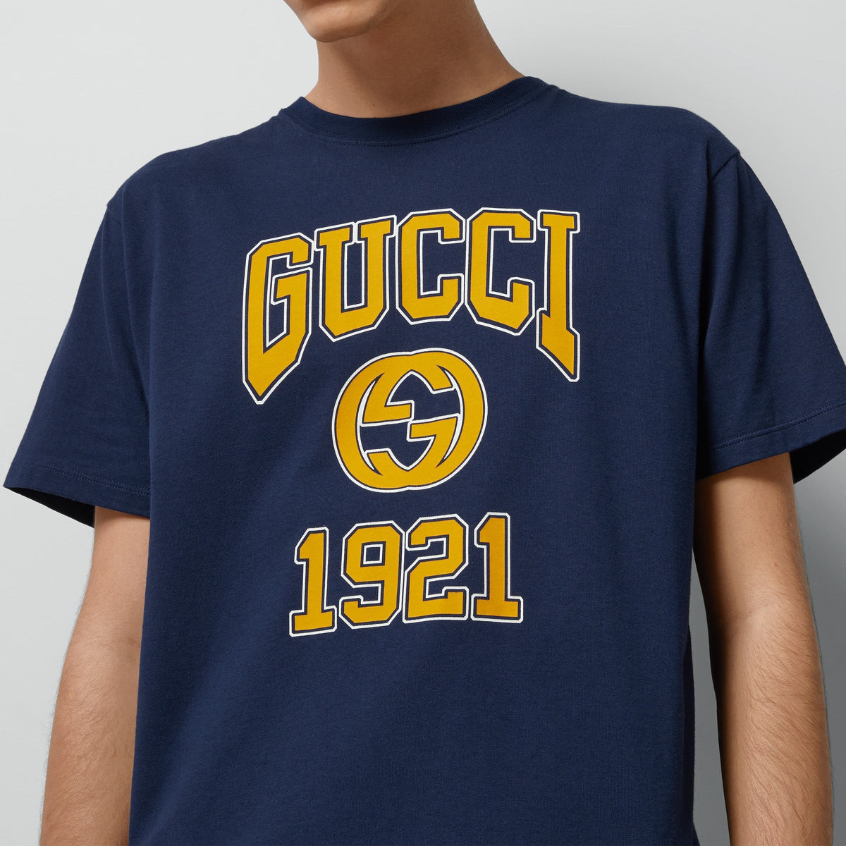Cotton Jersey Printed T-shirt – this blue cotton jersey T-shirt is enriched with a, Interlocking G and 1921 – LUX VERSE Luxury Designer Fashion Outlet