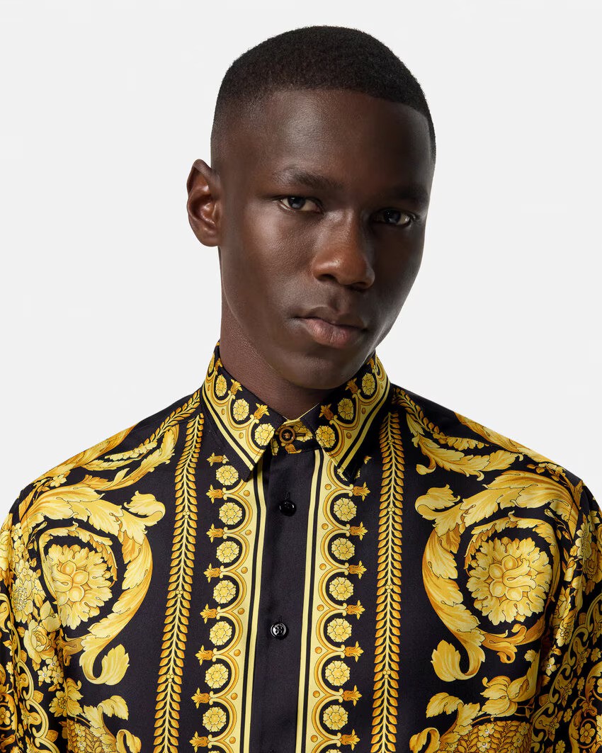 Barcocco Silk Shirt – crafted from pure silk this long-sleeved button-down shirt features the signature – LUX VERSE Luxury Designer Fashion Outlet