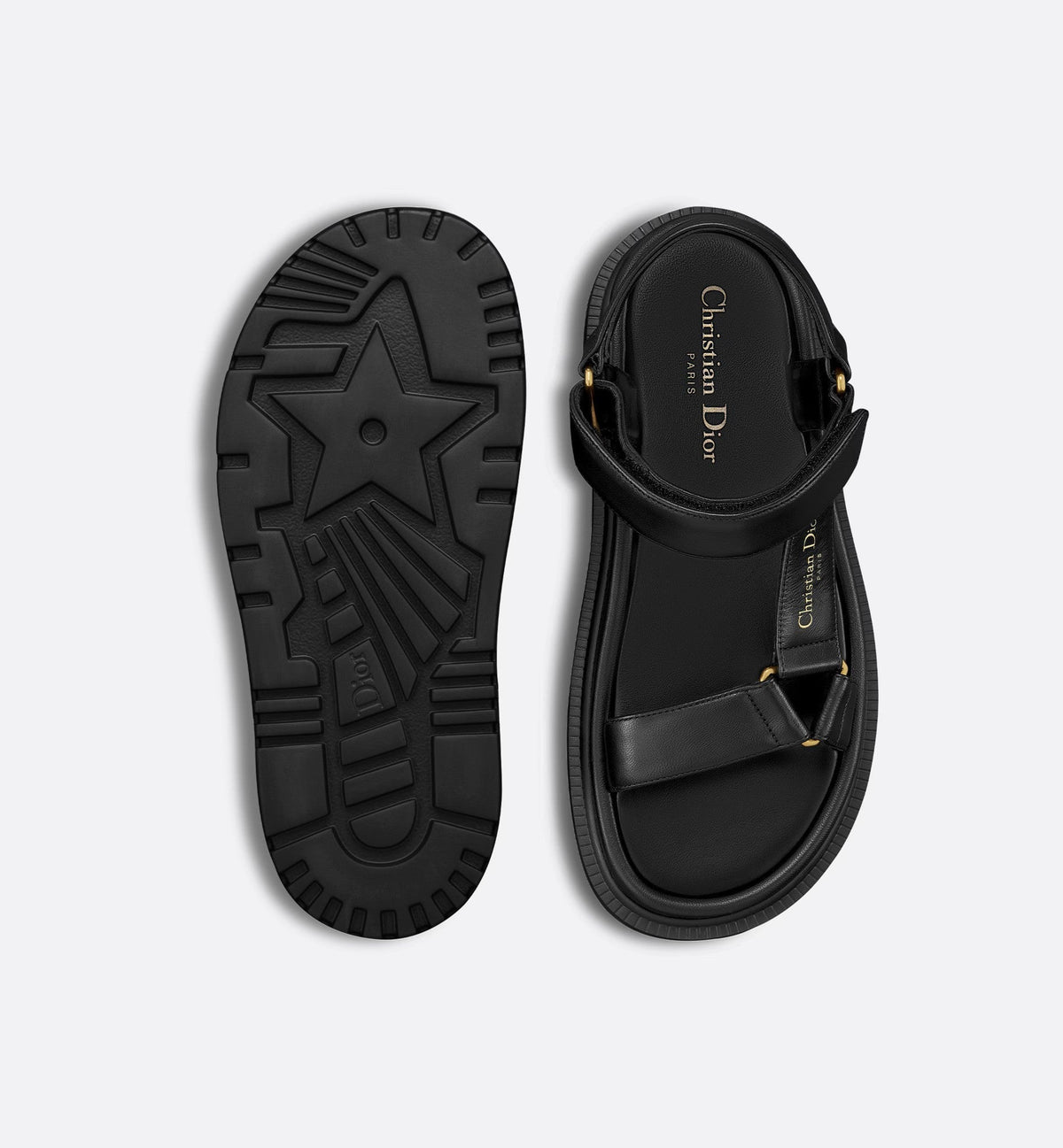 D-Wave Sandal – the style has black lambskin straps enhanced by the gold-tone Christian Paris – LUX VERSE Luxury Designer Fashion Outlet